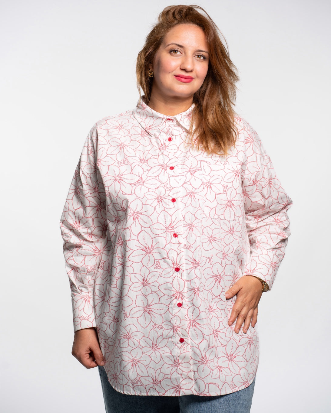 Chemise en popeline imprimée fleur