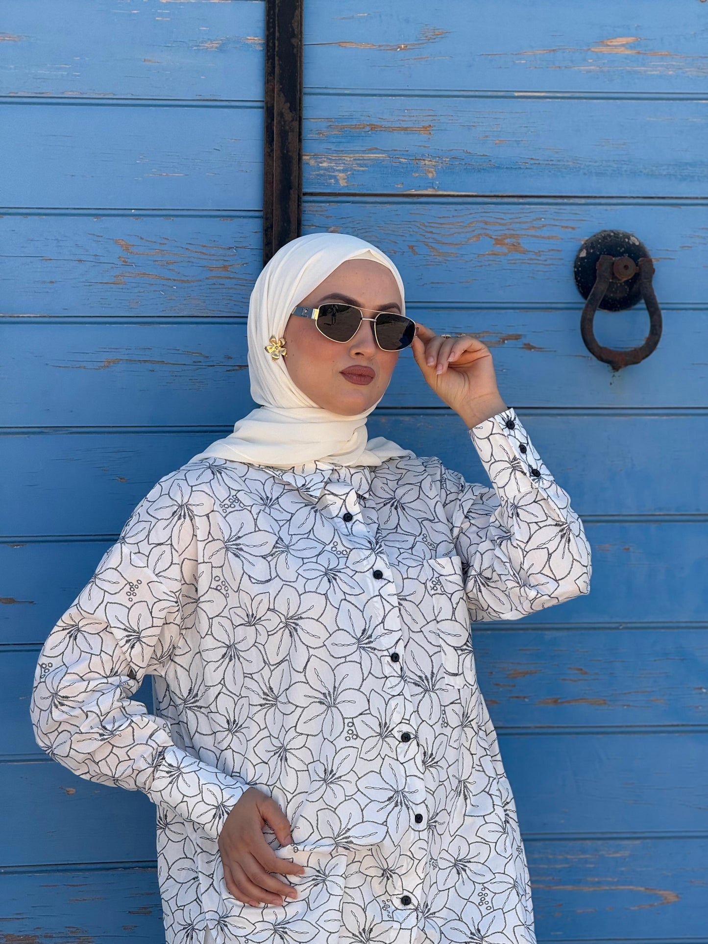 Chemise en popeline imprimée fleur