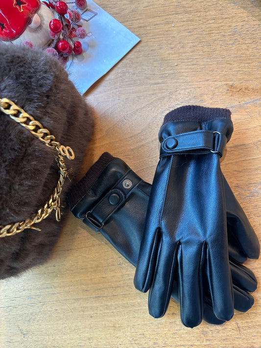 Gant en simili-cuir avec intérieur doublé en fourrure douce